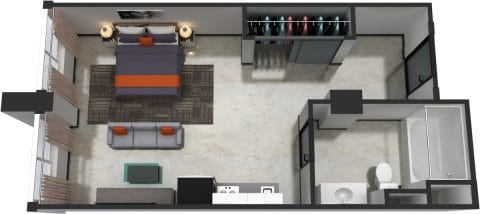 Studio / 1 Bath / 382 sq ft / Rent: $1,275